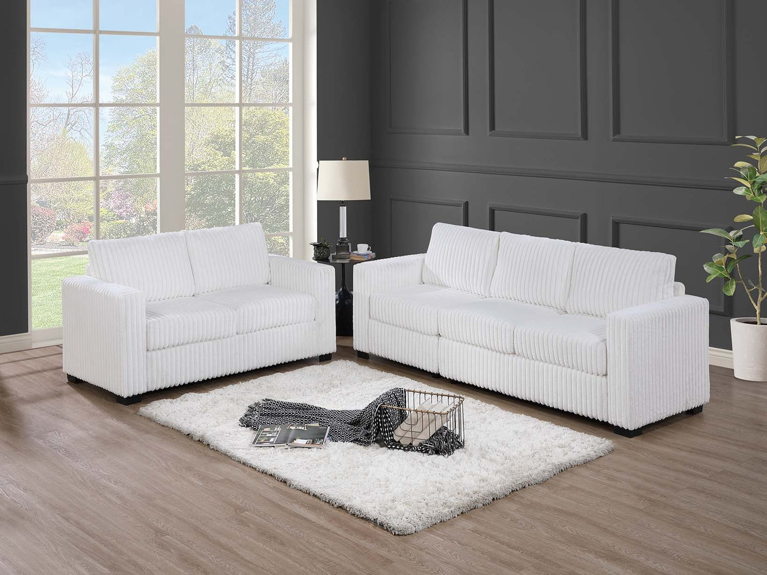 LGPF8462 Square Lines Milk Color Corduroy Sofa Set