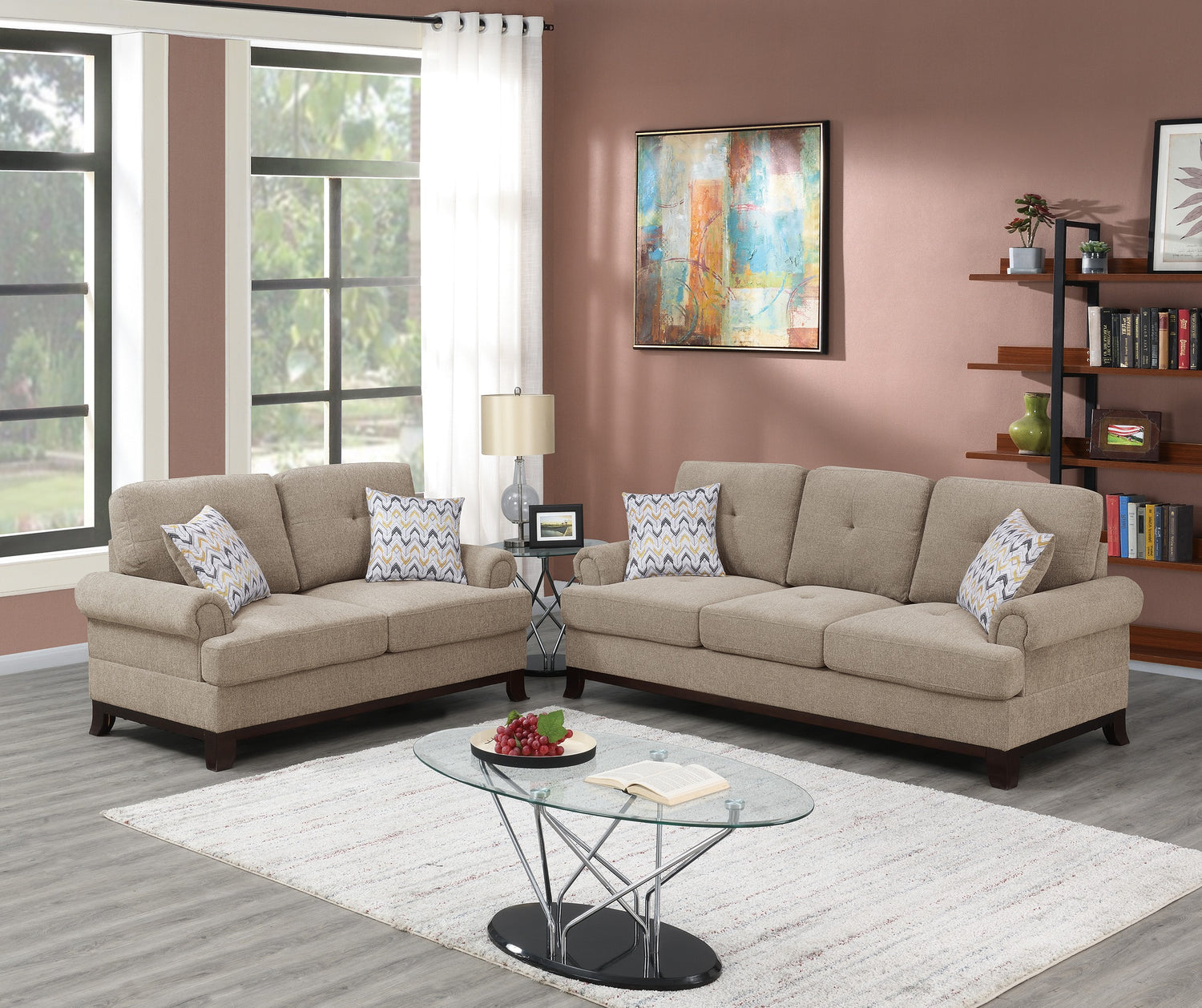 LGPF8839 Beige Chenille Sofa Set