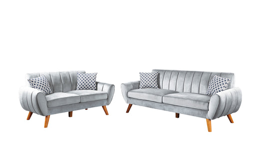 LGPF8875 Light Gray Velvet Mid-Century Sofa Set