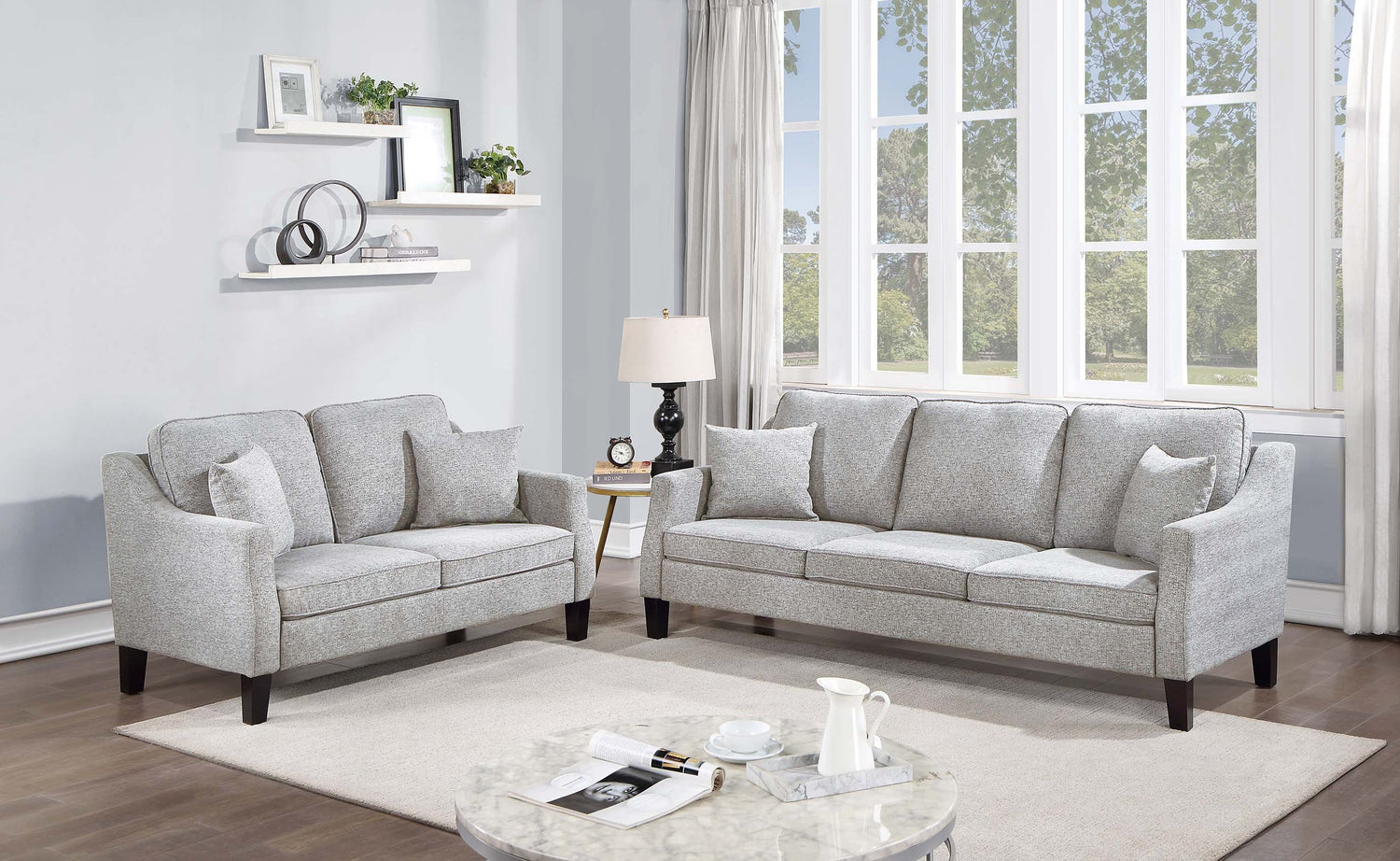 LGPF8877 Gray Chenille Contemporary Sofa Set