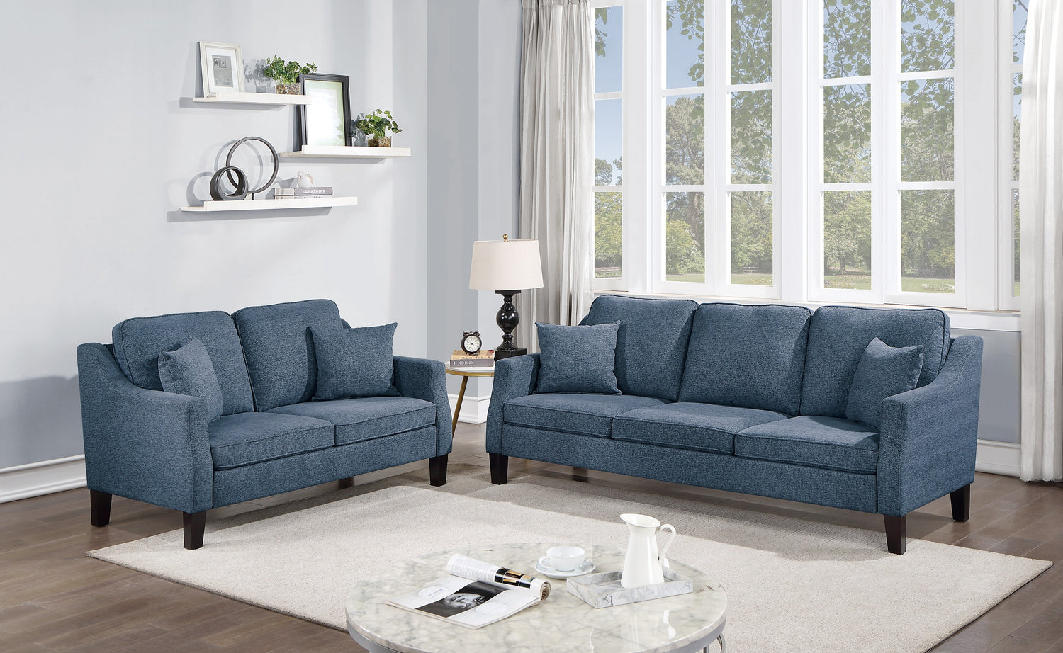 LGPF8878 Navy Chenille Contemporary Sofa Set