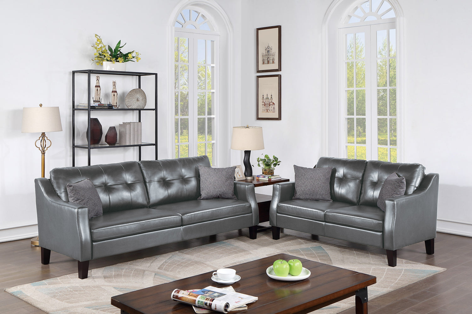 LGPF8880 Gray Gel Leatherette Sofa Set