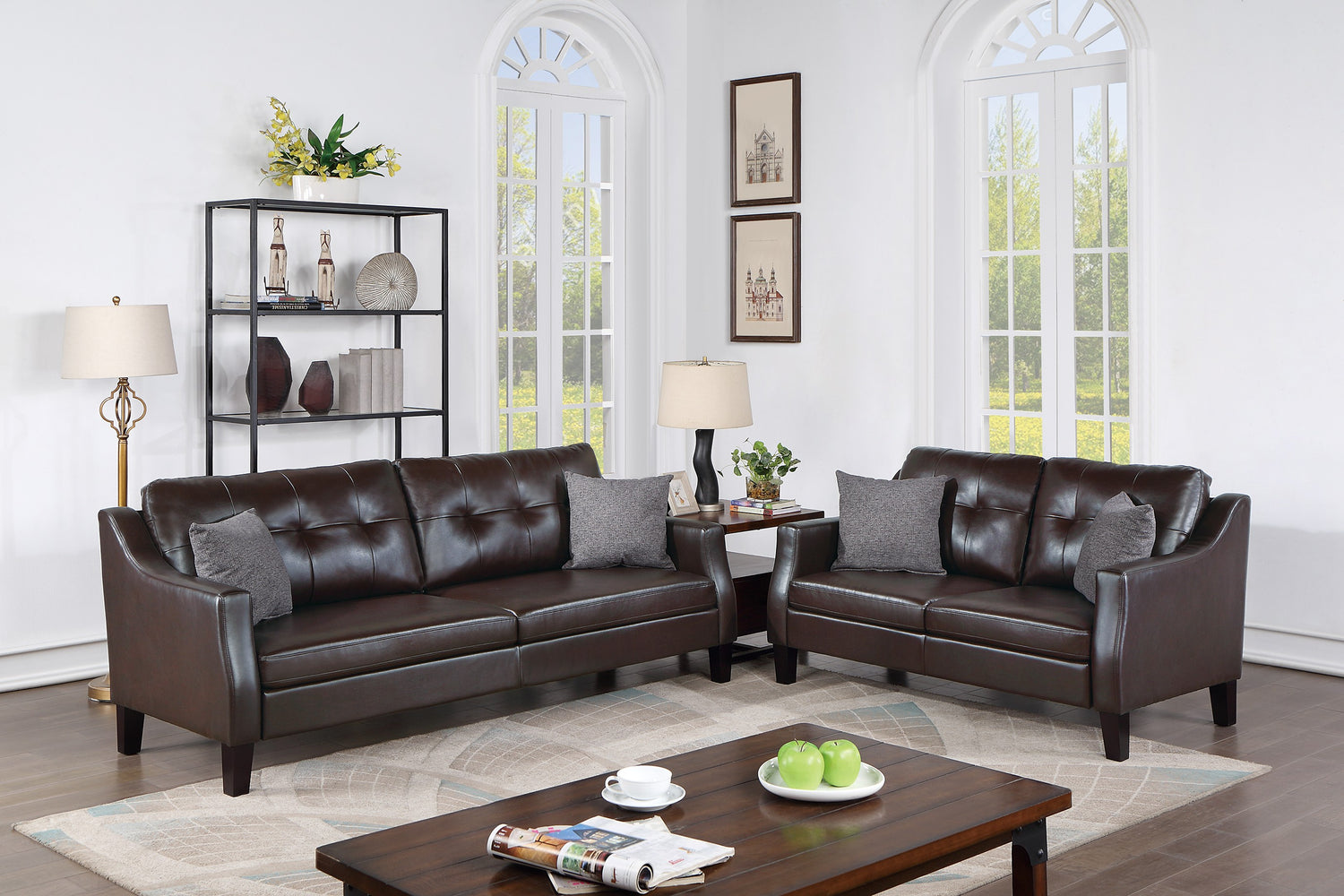 LGPF8881 Dark Brown Gel Leatherette Sofa Set