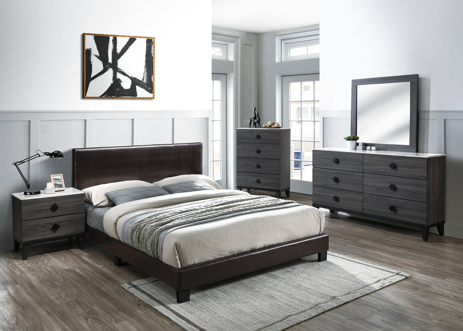 LGPF9211Q Faux Leather Queen Bed in Brown, Grey or White