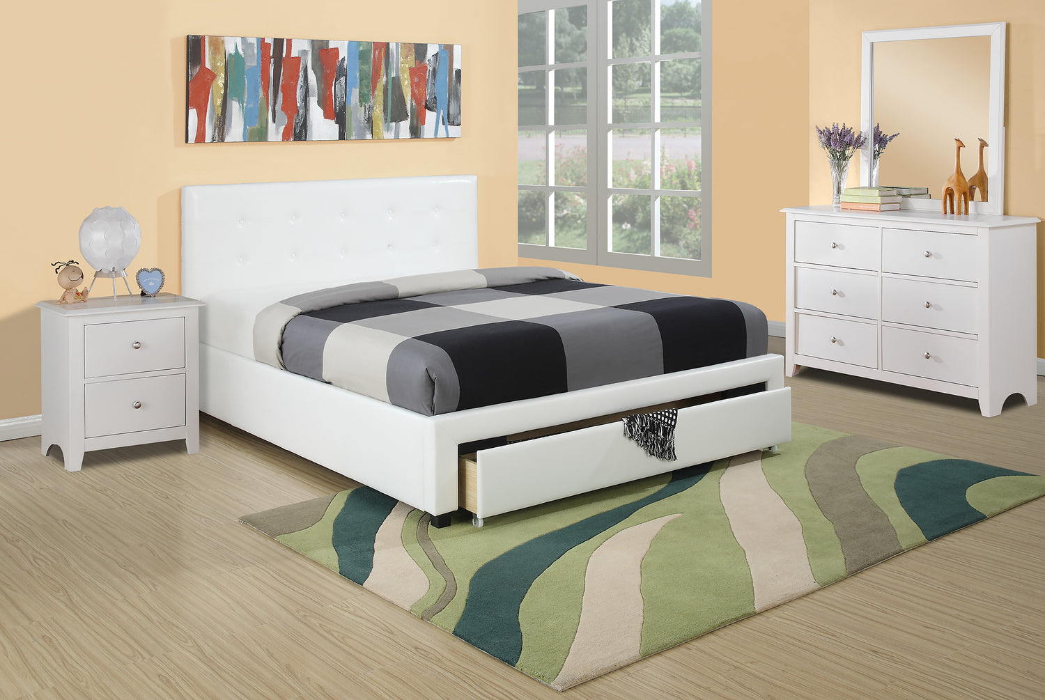 LGPF9314Q Queen Bed with Front Drawer in Black or White