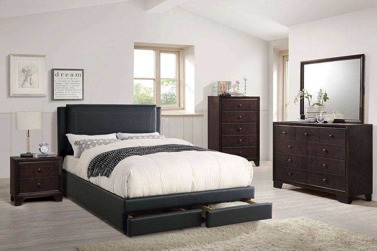 LGPF9334CK Black Bed with Two Under Bed Drawers in Three Sizes