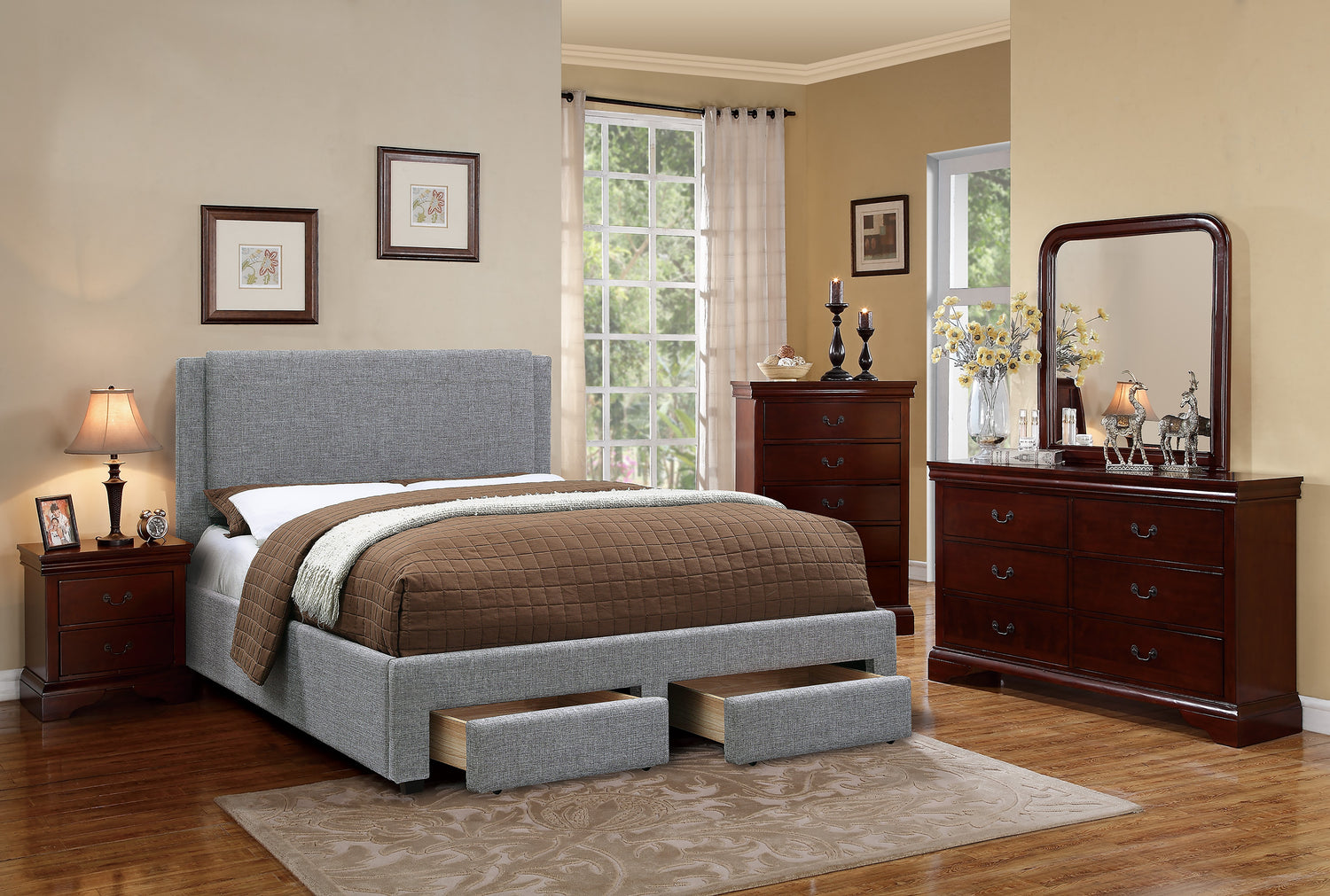 LGP9365CK Double Front Drawer Bed in Gray Fabric