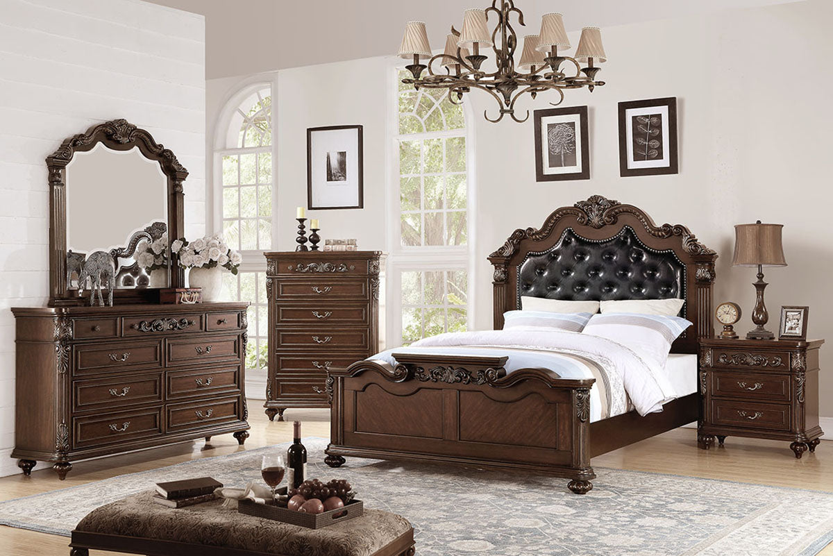 LGF9386CK Detailed Wood and Black Buttoned Bed