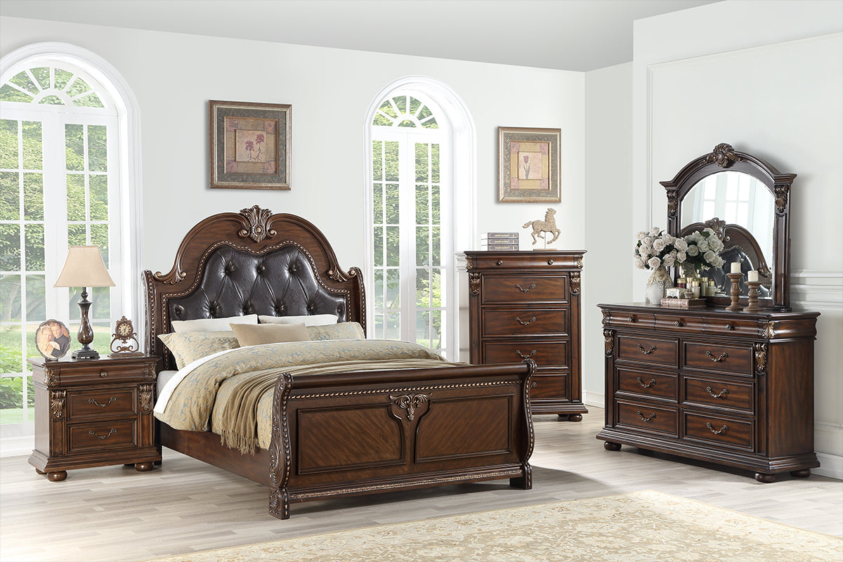 LGF9432CK Faux Leather Pine Wood Cherry Bed