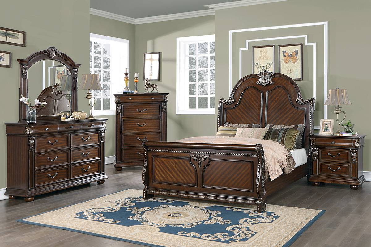 LGF9463CK Detailed Wood Brown Bed With Long Headboard