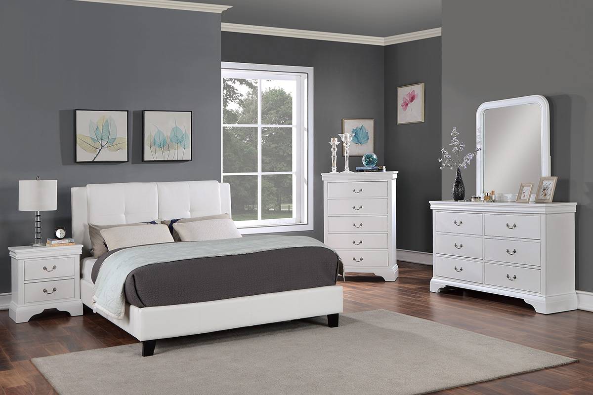 LGF9530EK White Faux Leather 2 Panel Headboard Bed