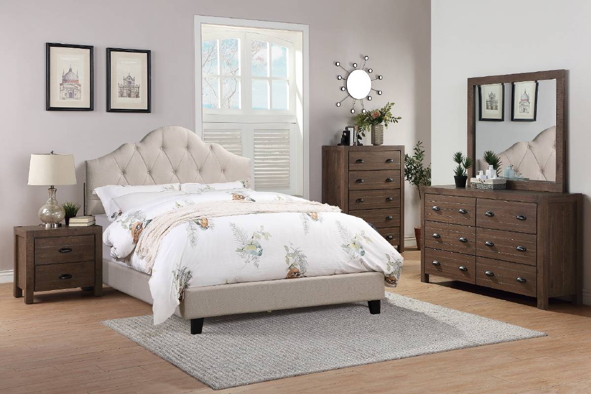 LGF9541CK Minimalist Arch Button Tufted Bed in Gray or Beige