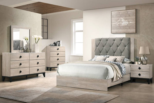 LGF9560CK Button Tufted Long Headboard Bed in Gray or Cream