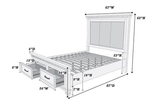 LGF956EK Rustic Carved Brown Upholstered Bed with Two Front Drawers