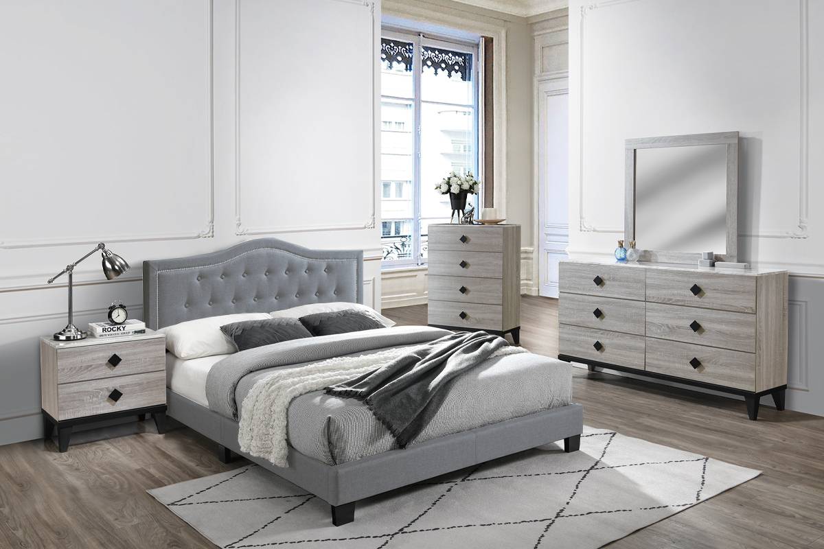 LGF9569Q European Classic Button Tufted Headboard Bed - Available in 3 Colors