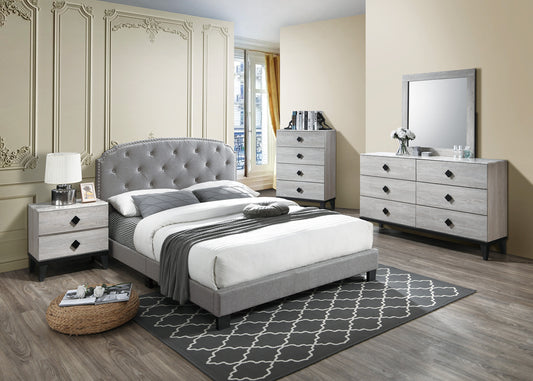 LGF9572Q Classic European Rounded Button Tufted Headboard Queen Bed - Available in 3 Colors