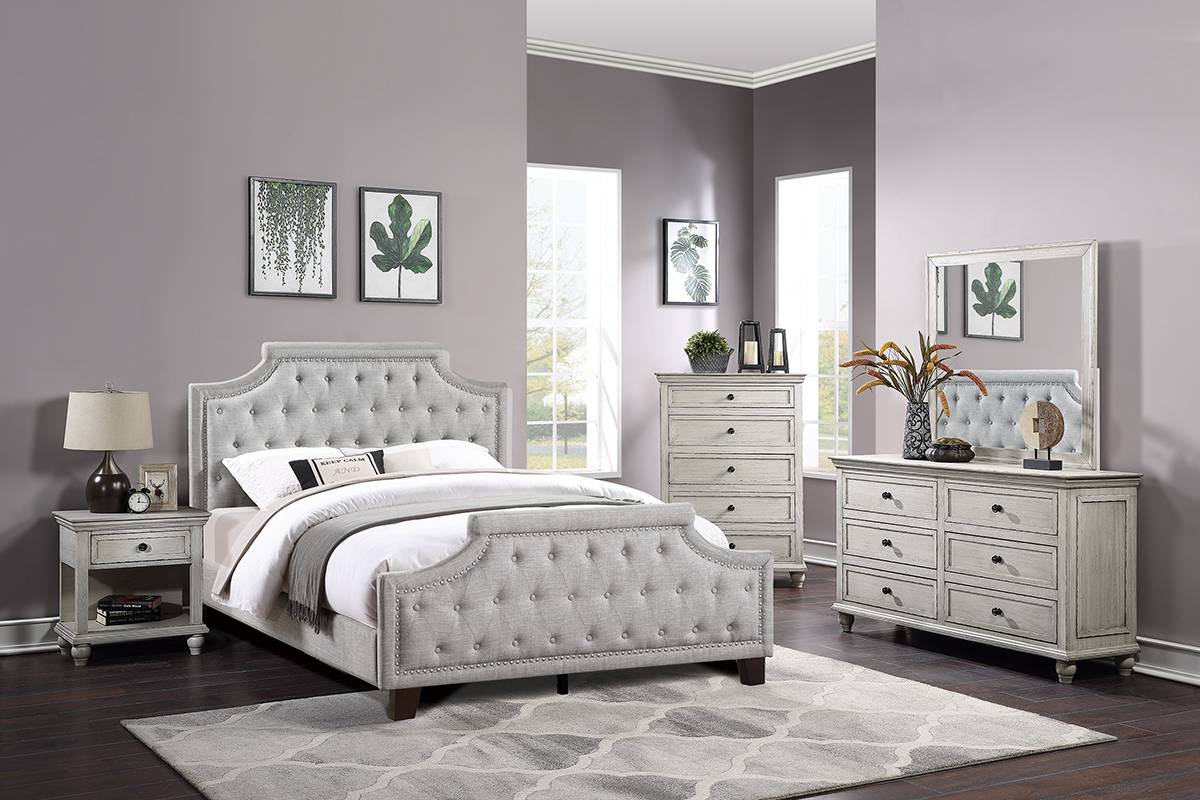 LGF9593CK Button Tufted Upholstered Polyfiber Bed in 2 Colors