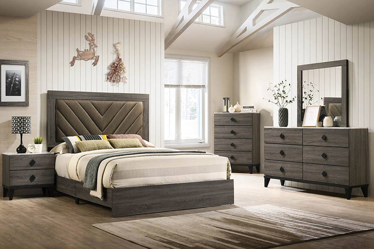 LGF9595CK Modern Rustic Premium Upholstered Gray Bed