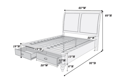 LGF9618CK Modern Luxury 2-Panel Upholstered Grey Headboard Bed With 2 Front Drawers