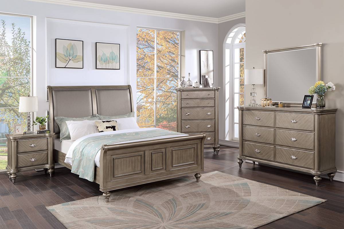 LGF9619CK Modern Luxury 2-Panel Upholstered Grey Headboard Bed