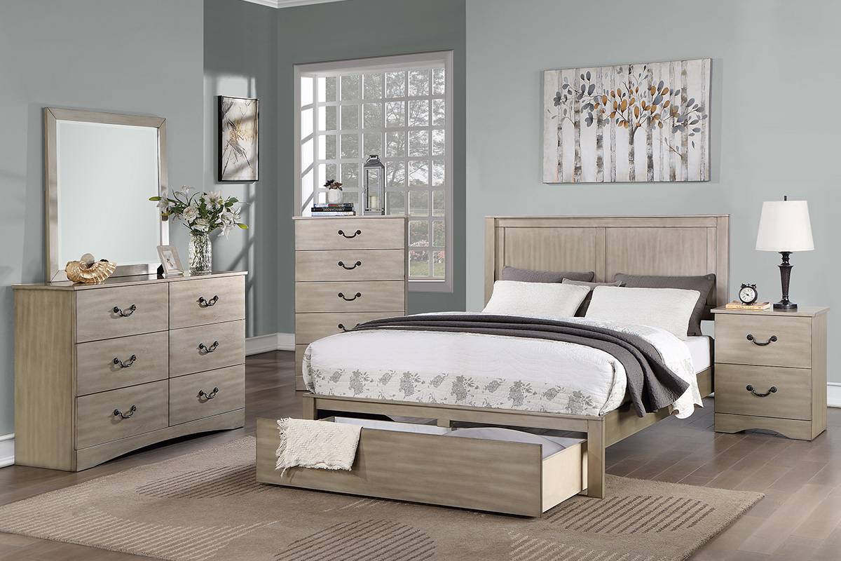 LGF9621CK Minimalist 2-Panel Headboard Bed With Large Front Drawer