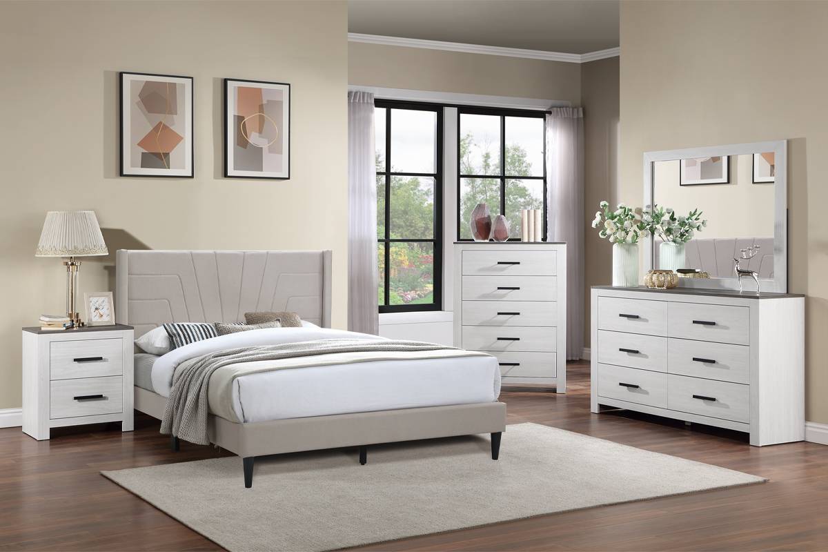 LGF9625CK Geometric Minimalist Lines Headboard Bed - Available in 2 Colors