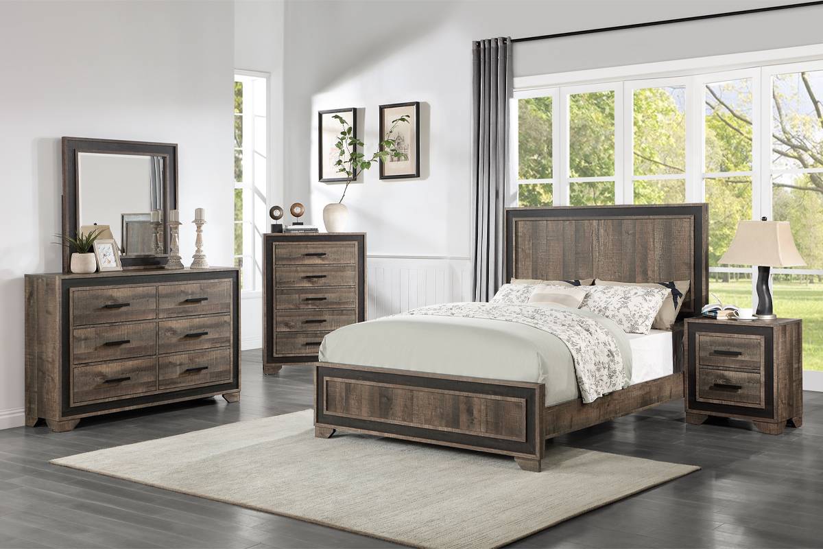 LGF9627CK Modern Farmhouse Minimalist Lines Brown Bed