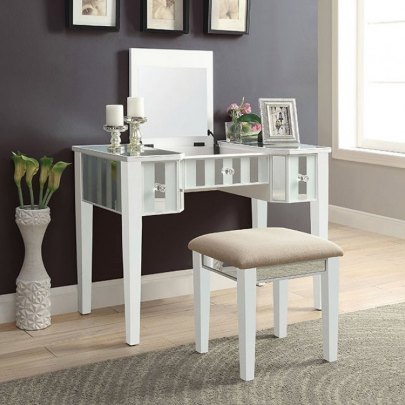 LGFAJOYCE Gray Flip Top Vanity With 2 Drawers- Available in 2 Colors