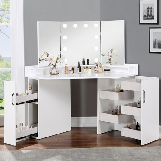 LGFALORYBELLE Tri-Fold Mirror White Rounded Corner Vanity