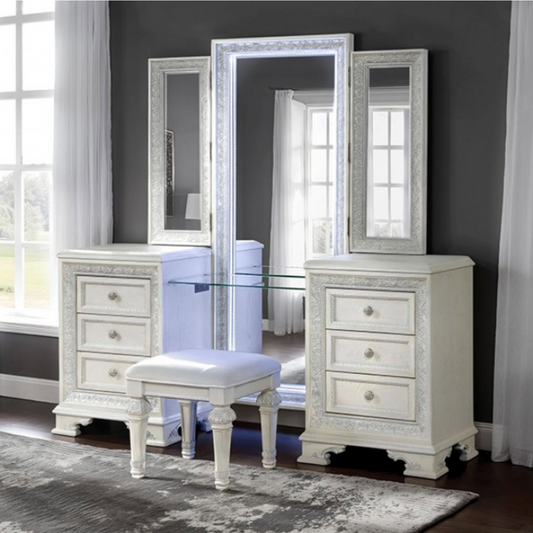 LGFASTELLAMIA Creamy White French Style Vanity Set With LED Lights