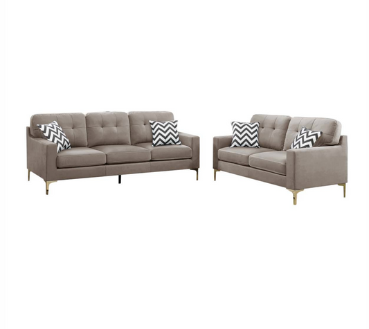 LGPF8442 Light Brown Velvet Sofa Set With Gold L-Shaped Legs