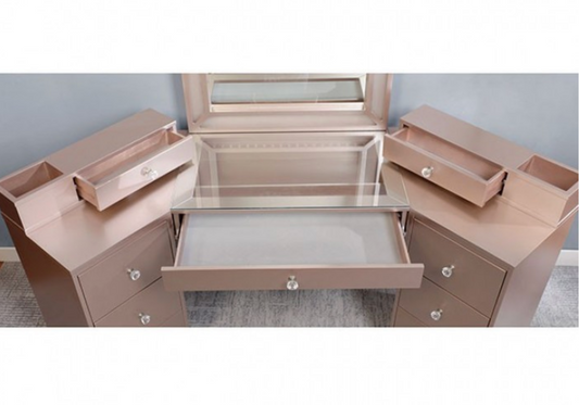 LGFATRACIE Tri Section Rose Gold Vanity Set With Lighted Mirror and Stool