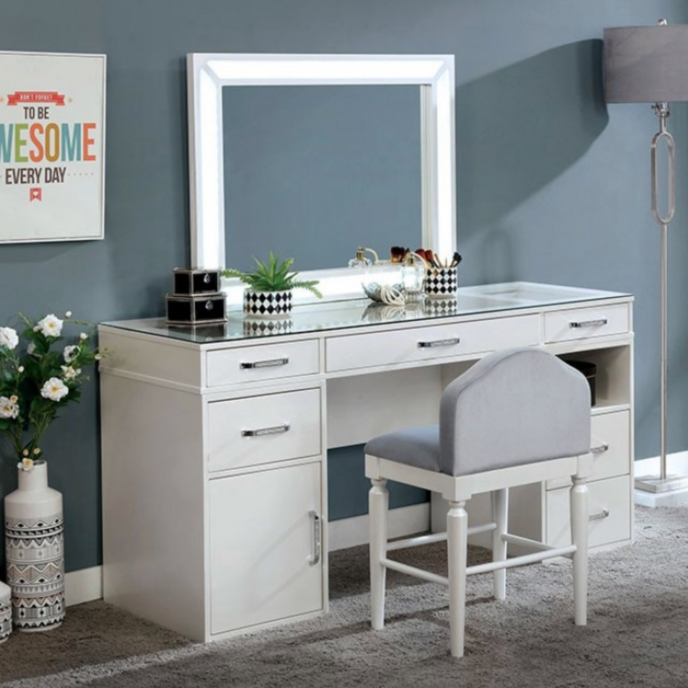 LGFAVICKIE Classic Vanity Set With Lighted Mirror and 1 Shelf